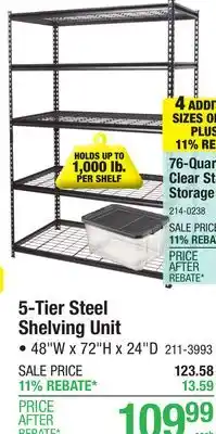 Menards Muscle Rack 48W x 72H x 24D 5-Tier Metal Shelving Unit offer