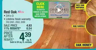 Menards Great Lakes Wood Floors Natural Red Oak 3/4 x 3 Solid Hardwood Flooring (24 sq.ft/ctn) offer