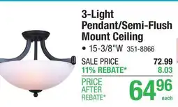 Menards Patriot Lighting Warrik Matte Black 3-Light Semi-Flush Mount/Pendant Light offer