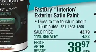 Menards Pittsburgh Paints & Stains FastDry Interior/Exterior Satin Flemish Blue Paint - 1 gal offer