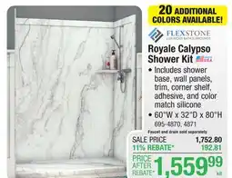 Menards FlexStone Royale 60W x 32D x 80H Calypso Shower with Right Drain (4-Piece) offer