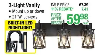 Menards Patriot Lighting Solitude Matte Black 3-Light Vanity Light with Night Light offer