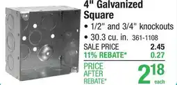 Menards RACO 4 Galvanized Steel Square Electrical Box offer