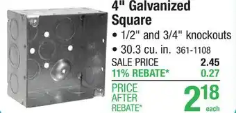 Menards RACO 4 Galvanized Steel Square Electrical Box offer