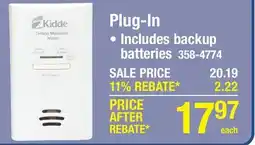 Menards Kidde Tamper-Resistant Plug-in Carbon Monoxide Alarm offer