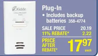 Menards Kidde Tamper-Resistant Plug-in Carbon Monoxide Alarm offer