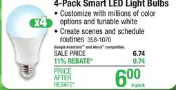 Menards Sylvania 60 Watt Equivalent Frosted A19 E26 Selectable Temperature Smart LED Light Bulb - 4 Pack offer