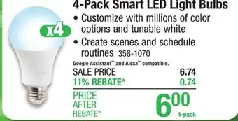 Menards Sylvania 60 Watt Equivalent Frosted A19 E26 Selectable Temperature Smart LED Light Bulb - 4 Pack offer