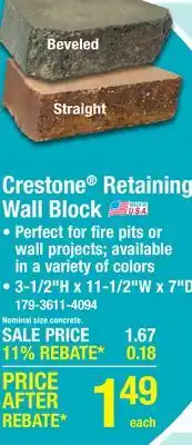 Menards 3-1/2 x 11-1/2 Quarry Gray Crestone Straight Retaining Wall Block offer