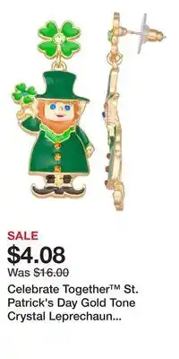 Kohl's Celebrate Together St. Patrick's Day Gold Tone Crystal Leprechaun Drop Earrings offer