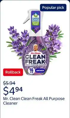 Walmart Mr. Clean Clean Freak All Purpose Cleaner Spray, Multi-Surface Cleaning, Lavender offer