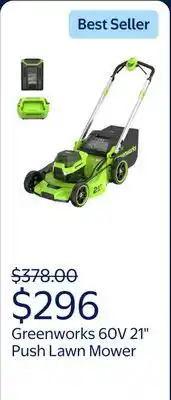 Walmart Greenworks 60V 21 Push Lawn Mower + (1) 5.0 Ah Battery & Charger 2546502 offer