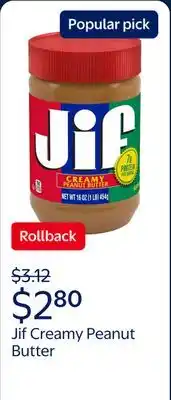 Walmart Jif Creamy Peanut Butter offer