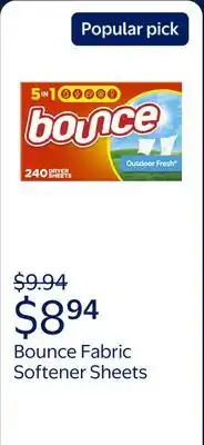 Walmart Bounce Fabric Softener Sheets, Outdoor Fresh offer