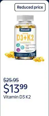 Walmart Vitamin D3 K2 | Vitamin K2 MK7 + Vegan D3 5000iu | Supports Immune System, Heart & Strong Bones offer