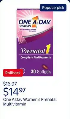 Walmart One A Day Women's Prenatal Multivitamin with Folic Acid, DHA and Iron offer