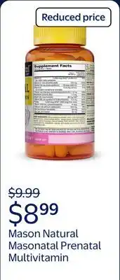 Walmart Mason Natural Masonatal Prenatal Formulation Multivitamin for Women Support Baby Development offer