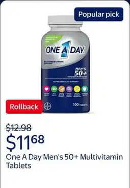 Walmart One A Day Men's 50+ Multivitamin Tablets, Multivitamins for Men offer