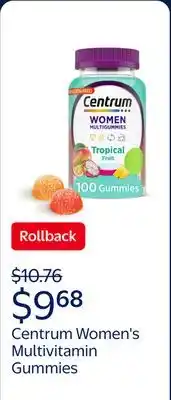 Walmart Centrum Women's Multivitamin Gummies, Tropical Fruit Flavors Made From Natural Flavors offer