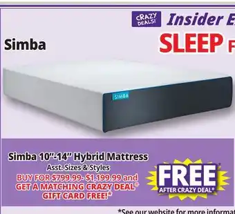 Ocean State Job Lot Simba Mattresses offer