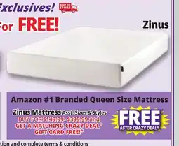 Ocean State Job Lot Zinus Mattresses offer