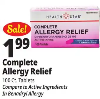 Ocean State Job Lot Health Star 25 mg Complete Allergy Relief 100 Tablets offer