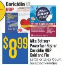 Homeland Market Alka Seltzer Powerfast Fizz or Coricidin HBP Cold and Flu offer