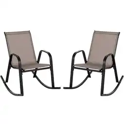 Walmart Costway 2pcs Patio Rocking Chair Heavy-Duty Metal Rocker Outdoor Anti-Slip Brown offer