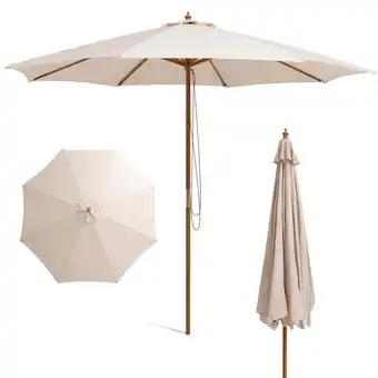 Walmart 10FT Patio Wooden Market Table Umbrella Pulley w/8 Bamboo Ribs Sunshade Canopy Beige offer