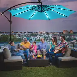 Walmart Costway 10 Ft Patio Solar LED Offset Umbrella 40 Lights Crank Base Turquoise offer