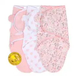 Walmart The Peanutshell Newborn Swaddles for Baby Girls, 3 Pack Set, Pink Floral Stars offer