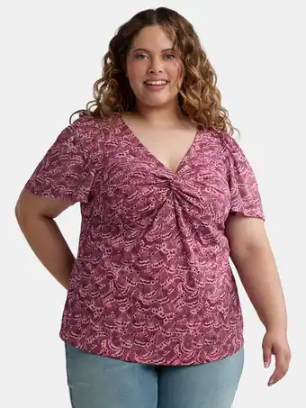 Walmart Terra & Sky Women’s Twist Front Mesh Top with Short Sleeves, Sizes 0X-5X offer