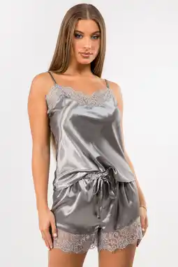 Walmart Just Sexy Lingerie, Women's Sexy Satin Cami and Short Set in Gray, Large offer