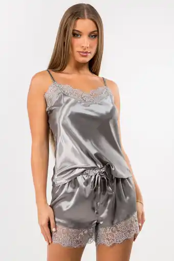 Walmart Just Sexy Lingerie, Women's Sexy Satin Cami and Short Set in Gray, Large offer