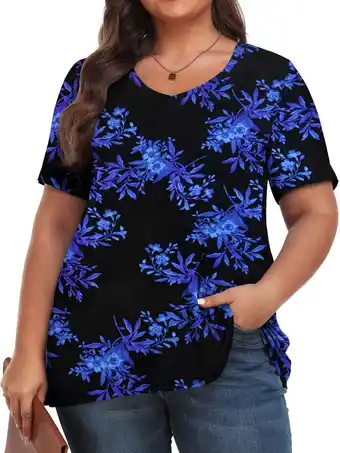 Walmart Fantaslook Plus Size Womens T Shirts V Neck Caseual Tops Short Sleeve Floral Shirts Loose Blouses offer