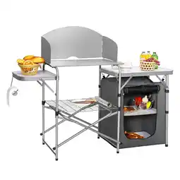 Walmart Costway Foldable Camping Table Outdoor BBQ Portable Grilling Stand w/Windscreen Bag offer