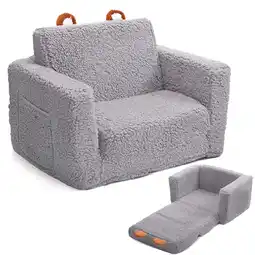 Walmart Rupoun Kids Couch Toddler Sofa Chair Convertible Sofa ,Foldable Baby Bed for Girls and Boys, Gray offer