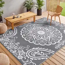 Walmart MeyJey Outdoor Rug 8'x10' Reversible Waterproof Area Rug Plastic Mat for RV Patio Camping Gray offer