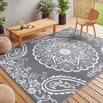 Walmart MeyJey Outdoor Rug 8'x10' Reversible Waterproof Area Rug Plastic Mat for RV Patio Camping Gray offer