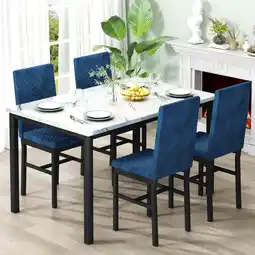 Walmart AWQM 5 Piece Modern Faux Marble & Metal Dining Table Set, White/Blue offer