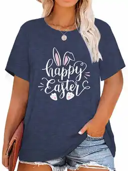 Walmart XCHQRTI Funny Rabbit Women Shirt Plus Size Graphic Tee Happy Easter Short Sleeve Oversized Tshirt offer