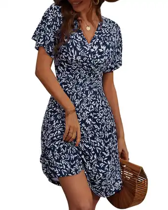 Walmart UVN Summer Dresses for Women Short Sleeve V Neck A-Line Midi Dress Boho Beach Floral Print Sundress offer