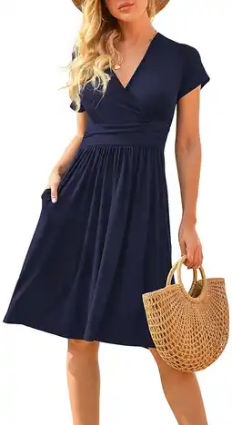 Walmart PPYOUNG Women's Summer Casual Short Sleeve V-Neck Short Party Dress with Pockets offer