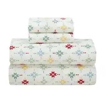 Walmart Mainstays 4-Piece Knitted Star Flannel Adult Sheet Set, Queen offer