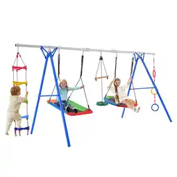 Walmart Sesslife TE779 5-in-1 Metal Swing Set with Seesaw, Slide, Horizontal Bar, A-Frame for Kids offer