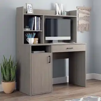 Walmart Sauder Beginnings Silver Sycamore Desk with Hutch and Drawer, Silver Sycamore Finish offer