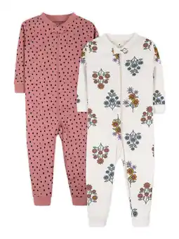 Walmart Little Star Organic Baby & Toddler Girls 2Pk Long Sleeve Footless Stretchies, Size 9 Months-5T offer