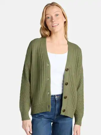 Walmart Time and Tru Women’s Mixed Stitch Cardigan Sweater, Midweight, Sizes XS-XXXL offer