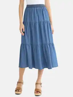 Walmart The Pioneer Woman Tiered Denim Midi Skirt, Women's offer