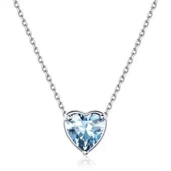 Walmart ChicSilver Heart Necklace, Sterling Silver S925, March Aquamarine Pendant for Women offer